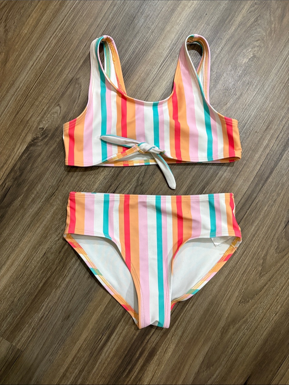 Old Navy Girls' Striped Two-Piece Bikini - Pink, Coral, Teal, Orange, Cream